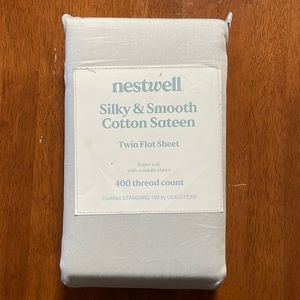 NWT Nestwell Silky & Smooth Cotton Sateen Twin Flat Sheet 400 Thread Count